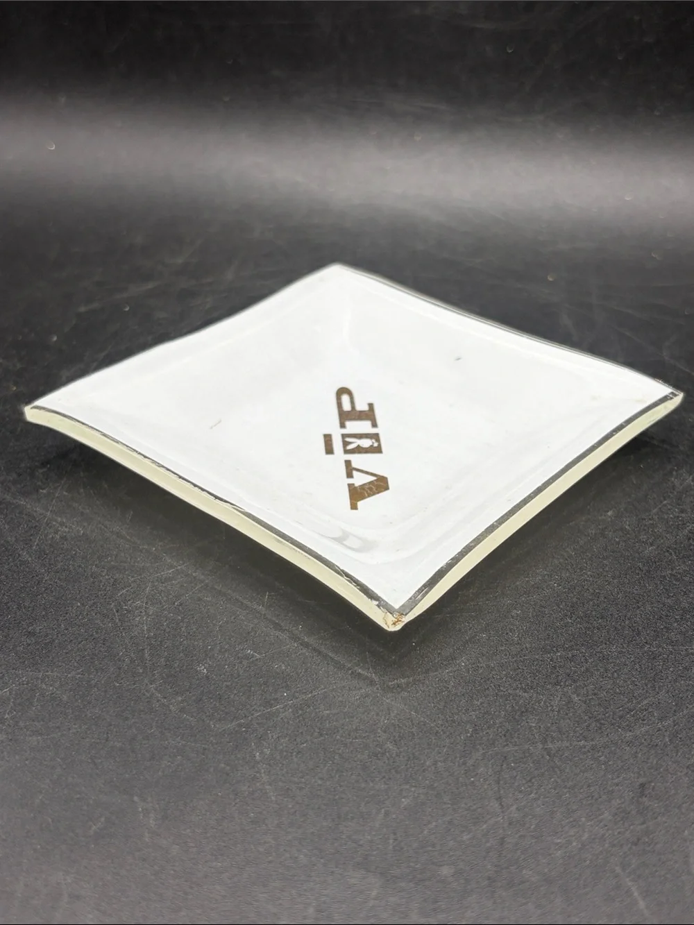 Vintage Playboy Bunny Club VIP Tip Tray Trinket Dish White Gold Glass Home Decor